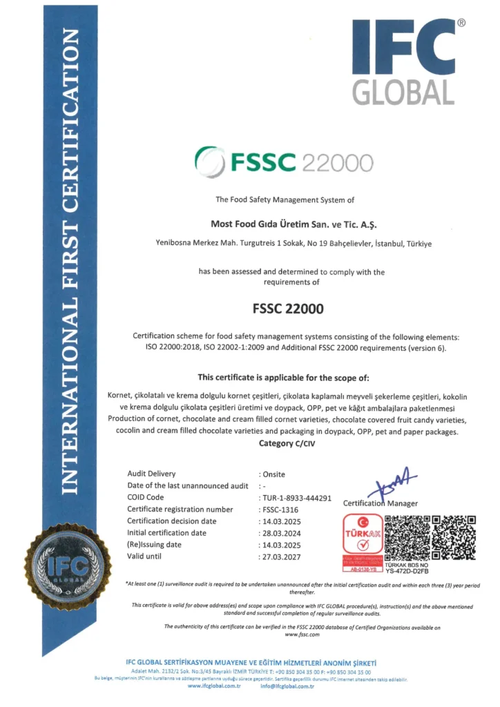 FSSC 22000 Certificate - Most Food