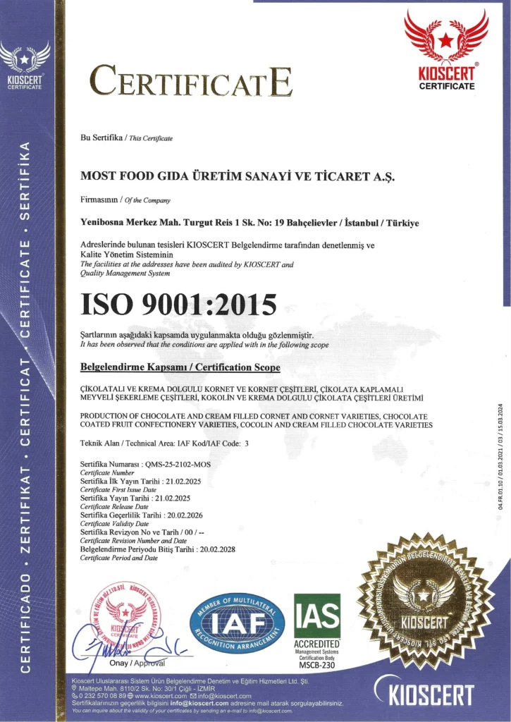 ISO 9001 Certificate - Most Food