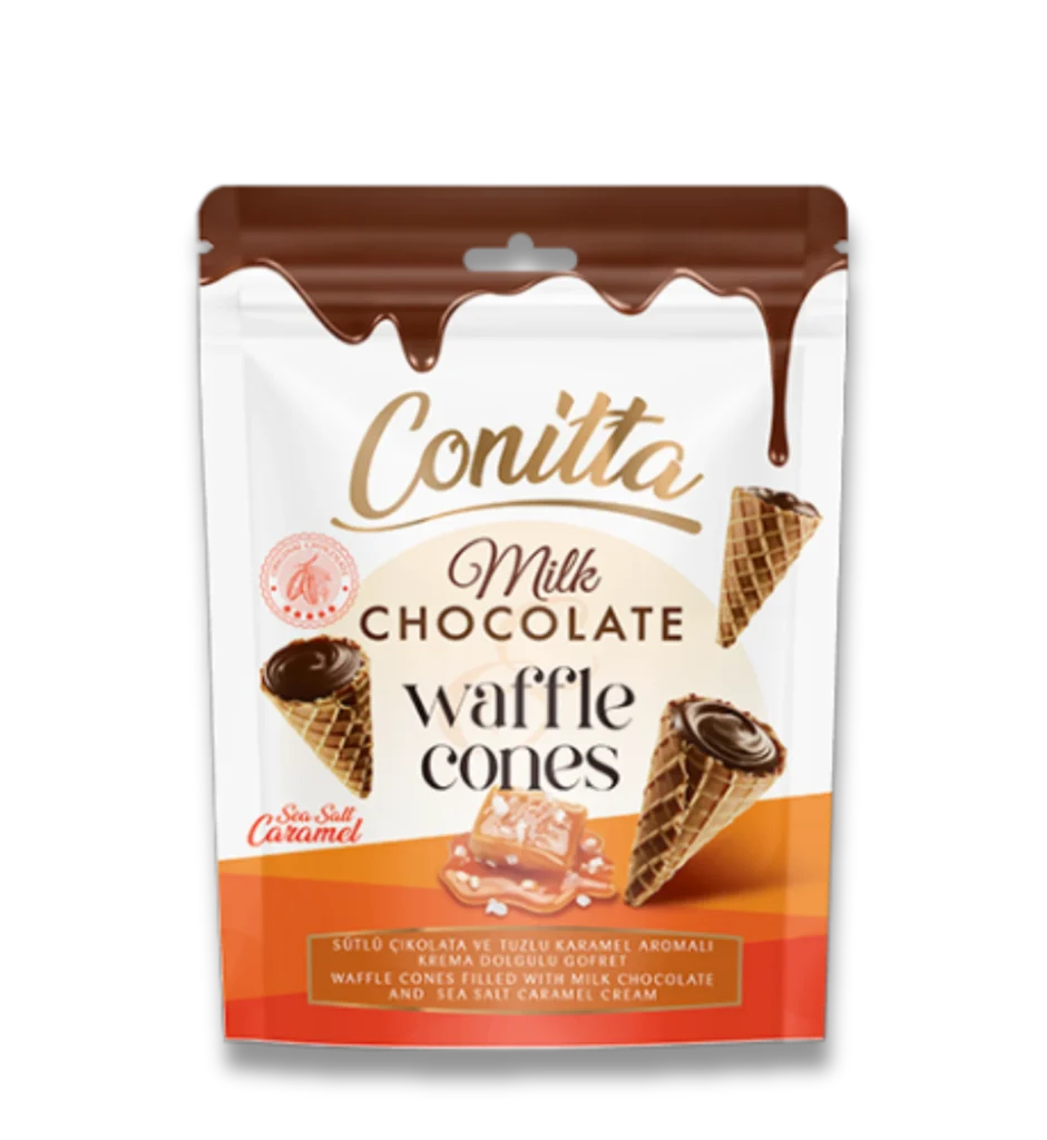 Conitta - Milk Chocolate and Salted Caramel Cream Filled Mini Wafer Cones by Most Food