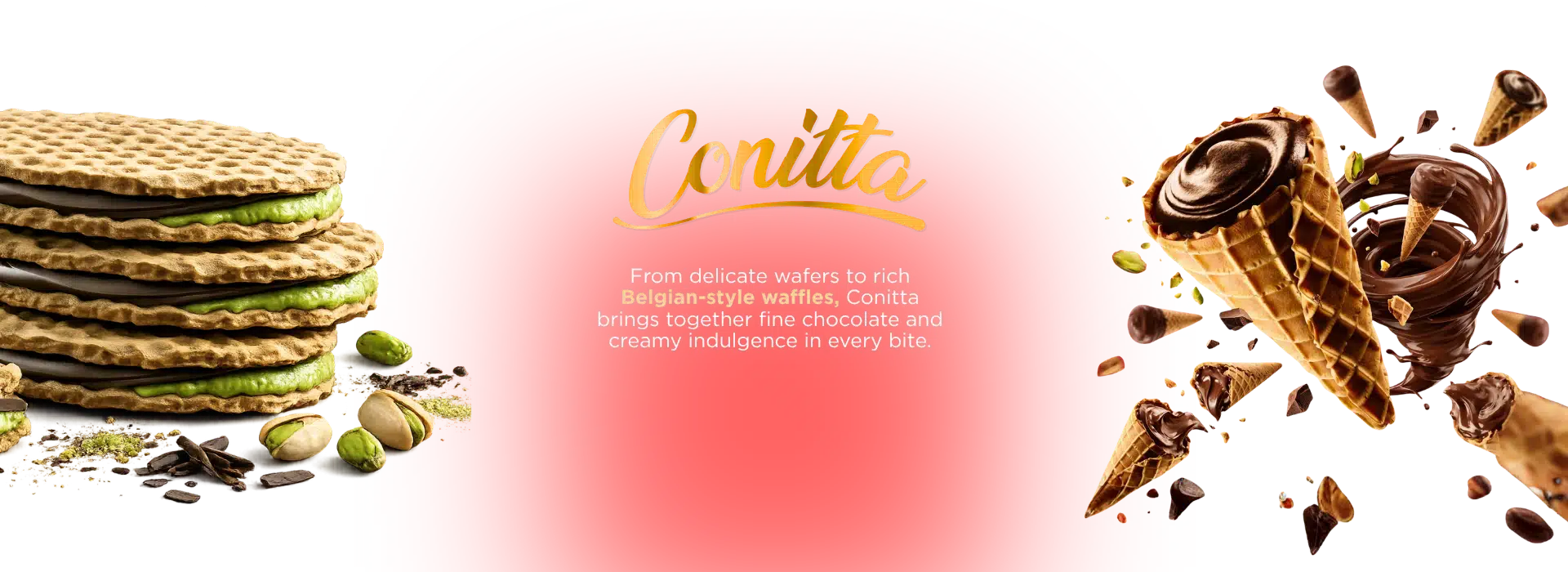 Conitta Waffle Crisps and Chocolate Fruit Sticks Desktop Banner - Most Food by Brandicate