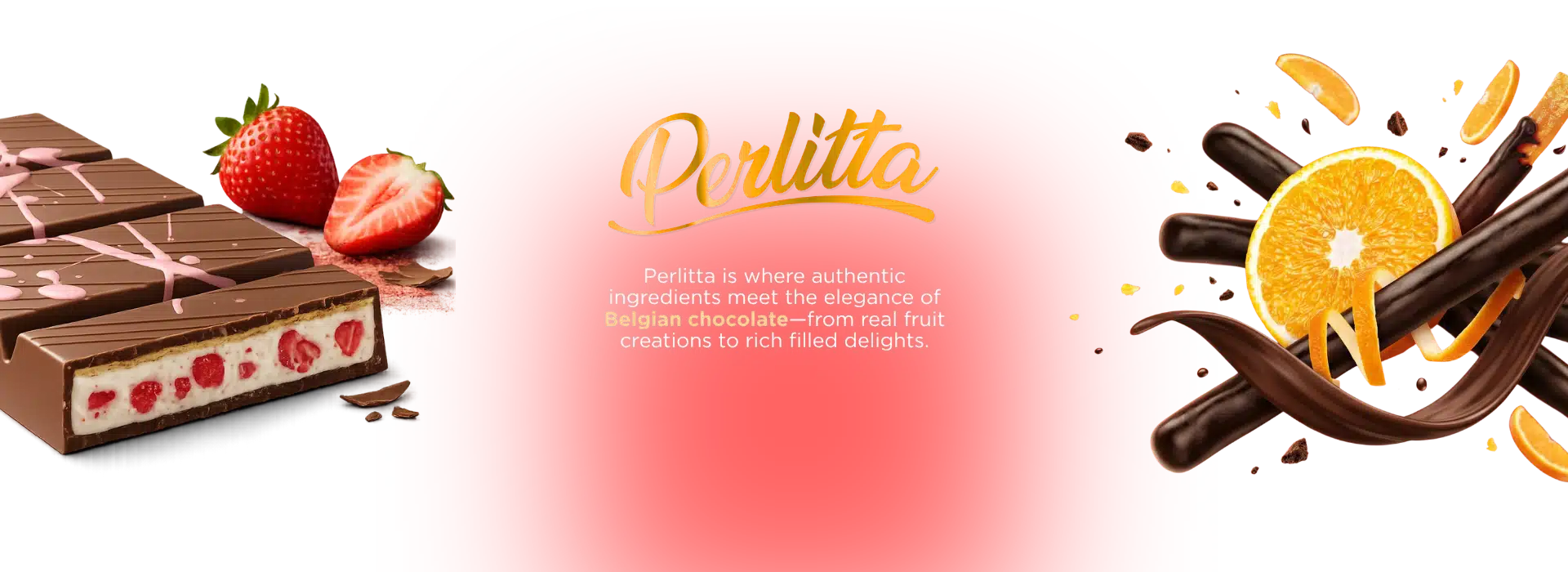 Perlitta Filled Chocolate Bars and Chocolate Fruit Sticks Desktop Banner - Most Food by Brandicate